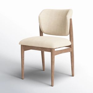 Modern Curved Back Teak Wood <b>Dining</b> <b>Chair</b> with Upholstery - Product Image 3