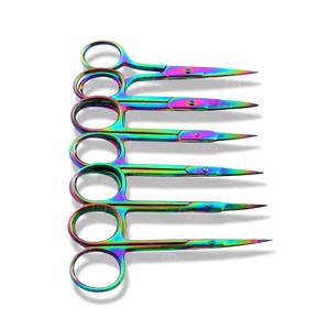 Nouvel ensemble de ciseaux de manucure en acier inoxydable arc-en-ciel pour droitiers, lame droite tranchante, outils durables pour la coupe des cuticules et des ongles pour adultes - Product Image 2