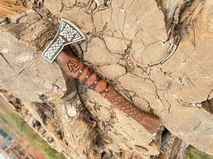 Thewizcrafts Custom 18" D2 Steel Splitting <b>Axe</b> Tomahawks Rosewood Handle Leather Sheath Outdoor Hunting Camping Gift Dad - Product Image 4
