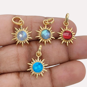 Colgantes de Ágata Musgo Sunburst - Colgante Redondo con Engaste Chapado en Oro - Colgantes de Piedras Preciosas Redondas de 6mm Hechos a Mano - Product Image 6