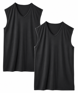 Men's <b>Black</b> V-Neck O-Neck Sleeveless Knitted Tank <b>Top</b> Solid Color Breathable Casual Loose Fit Sports <b>Vest</b> - Product Image 1