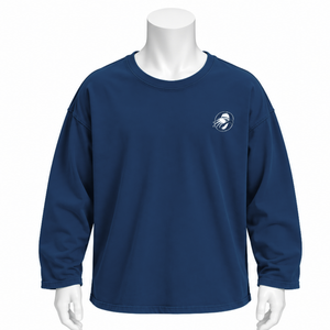 <b>Navy</b> Blue Reversed LS Tee Oversized <b>Long</b> <b>Sleeve</b> Cotton <b>T</b> <b>Shirt</b> Washed Finish Drop Shoulder Casual Streetwear Loose Fit Daily Top - Product Image 1