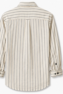 เสื้อเชิ้ตผู้ชายลายทางผ้าฝ้ายป๊อปลินแขนยาวปกคอพับได้ - Product Image 2