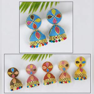 Arrings eenakari-pendientes de aro con cuentas de colores para mujer, aretes de arquería de estilo indio jumkha Bali de primera calidad - Product Image 2