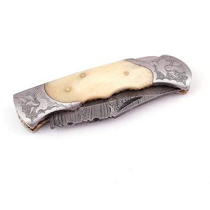 Cuchillo de Bolsillo de Acero de Damasco Hecho a Mano de Grado Industrial Jexmoo, con Funda de Cuero, para Regalo de Aniversario o para Padrinos de Boda - Product Image 2