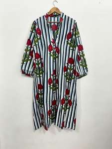 Robe maxi en coton à imprimé floral : robe rayée, tunique bohème - Product Image 3