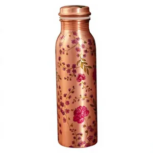 <b>Hot</b> Selling Pure Copper <b>Water</b> <b>Bottle</b> Printed Floral Artwork Metal Jointless Flask Ayurvedic <b>Water</b> Vessel Outdoor Yoga Fitness - Product Image 2