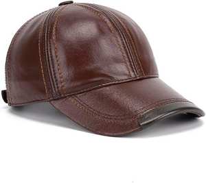 Casquette de baseball en cuir véritable unisexe, chapeau d'hiver marron chaud pour l'extérieur, ajustable, doux et décontracté - Product Image 1