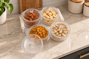 Ensemble de 4 boîtes rondes de luxe avec couvercles, transparentes, pour le stockage d'aliments secs, de noix, de bonbons, pour les fêtes - Product Image 4