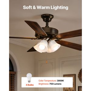 Kit d'éclairage pour ventilateur de plafond, quatre lumières 3000K 750lm, avec interrupteur à chaîne, pièce de rechange pour salon et chambre à coucher - Product Image 2