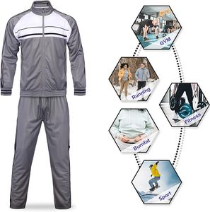 Chándal Deportivo para Hombre en Gris y Blanco con Bloques de Color, Manga Larga, Cuello Alto con Cremallera, Estilo Deportivo, Secado Rápido, Corte Regular, para Otoño - Product Image 3