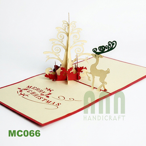 ANN HANDICRAFT MC066 Custom 3D Pop-up Vietnam Origin <b>Embossed</b> Paper Matte Varnishing Greeting <b>Card</b> Christmas Tree Reindeer - Product Image 5