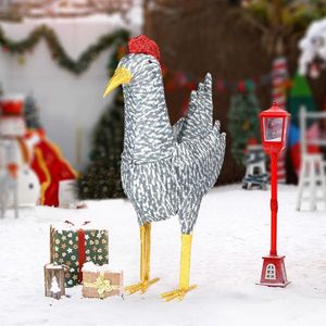 Gallo di Natale Pre-Illuminato da 60 cm, Decorazione Esterna Resistente alle Intemperie, 50 Luci LED, Peluche Bianco, Decorazione per la Casa - Product Image 5