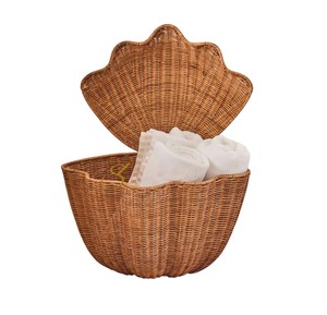 Cesta de Mimbre Tejida a Mano con Conchas Marinas, Organizador de Almacenamiento Ecológico, Caja Decorativa con Forma de Concha Natural con Tapa - Product Image 2