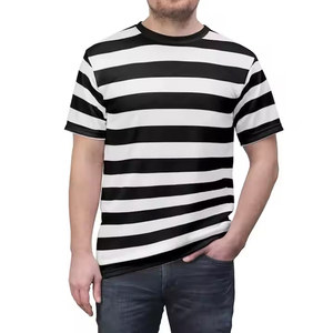 Nueva Camiseta de Algodón de Alta Calidad a Rayas para Hombre, Camiseta Oversize con Hombros Caídos, Camiseta Negra a Rayas para Hombre, Ropa Casual - Product Image 1