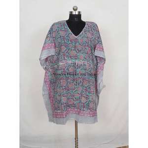 Caftán Largo de Algodón con Estampado Floral Indio, Estilo Modesto para Mamás, Ropa de Playa, Ropa de Dormir, Bikini - Product Image 3