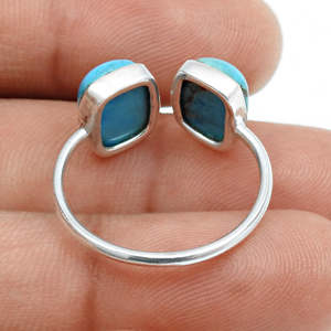 Latest Design <b>925</b> Sterling <b>Silver</b> <b>Ring</b> With Double Natural Blue Copper Turquoise Gemstone Custom Design Bohemian Jewelry - Product Image 5