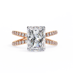 Anillo de Compromiso de Moissanita con Corte Esmeralda, Engaste Pavé en Oro Rosa, Banda Geométrica de Lujo para Mujer - Product Image 1