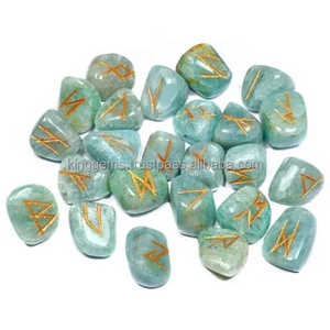 El mejor juego de Runas de Aguamarina de 25 piezas, cristales curativos caídos grabados, piedras preciosas talladas para Feng Shui, piedra de amor, juego de Runas de ágata - Product Image 5