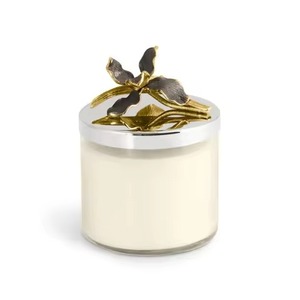 Meilleure vente : Pot à bougie en verre cylindrique avec couvercle argenté métallique et accent floral de coquelicot blanc cassé, pour décoration de mariage - Product Image 2