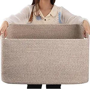 75L Eco-Friendly Modern Woven Cotton Rope <b>Storage</b> <b>Basket</b> 22x17x12 for Drink/Food Use in Living Room Bedroom Nursery - Product Image 3