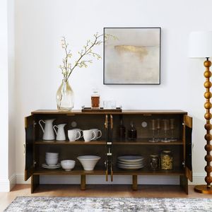 Credenza Moderna Stile Mid-Century da 60 Pollici con Armadietto e Vano Portaoggetti, Motivo Geometrico, Console TV Regolabile - Product Image 3