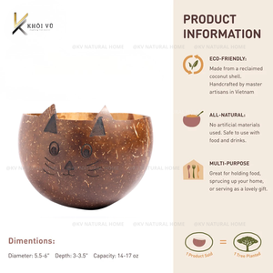KV NATURAL HOME Odm Tazón Natural con Cara de Gato, de Cáscara de Coco, Impermeable y Ecológico para Servir Alimentos - Product Image 5