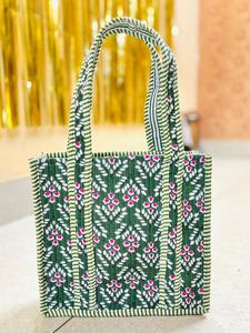 กระเป๋าใส่อาหารกลางวันผ้าฝ้ายลายควิลท์ กระเป๋าถือลายดอกไม้พิมพ์ลายนามธรรม กระเป๋าช้อปปิ้งลายบล็อกพิมพ์ กระเป๋าชายหาด กระเป๋าเดินทาง และกระเป๋าสะพายไหล่ - Product Image 5