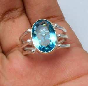 Blue Topaz Gemstone <b>Ring</b> 925 Silver Blue Topaz <b>Ring</b> Handmade Elegant Jewelry December Birthstone <b>Ring</b> Dainty <b>Statement</b> <b>Ring</b> - Product Image 2
