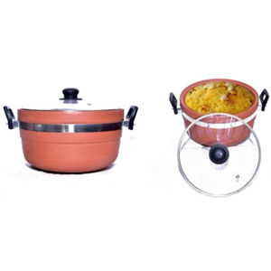 Pot de cuisson en argile terracotta fait à la main, antiadhésif, écologique, résistant à la chaleur, avec couvercle en verre - Product Image 1