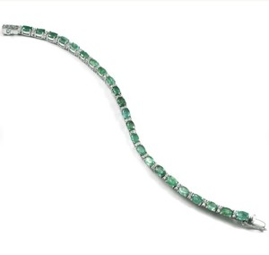 Natural Emerald Oval Cut Tennis Bracelet in Sterling <b>Silver</b> Gold Plated Luxury May Birthstone Wedding Jewelry for Women - Product Image 2
