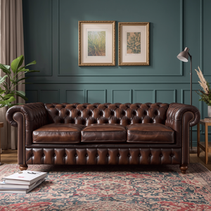 Sofá Chesterfield de 3 Plazas en Cuero Marrón, Fabricante de Sofás Acolchados para Sala de Estar, Muebles de Hotel, Venta al Por Mayor para Exportación - Product Image 1