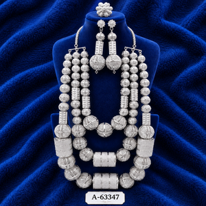 <b>Silver</b> Color Beaded Necklace and Earring Set Layered Floral Jewelry Set for <b>Wedding</b> Party <b>Dress</b> Matching - Product Image 1