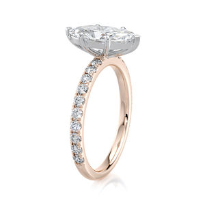 Bague de fiançailles solitaire en or massif 14 carats plaqué rhodium avec diamant de laboratoire taille marquise 1,50 CTW et pavé, certifiée IGI, pour mariée - Product Image 5
