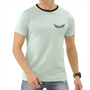 T-shirt à manches courtes vert clair pour homme avec logo aile et bordure contrastante, coupe classique, en jersey tricoté décontracté à col rond - Product Image 1
