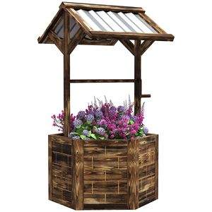 Fioriera Esagonale Rialzata in Legno con Tettoia Zincata, Vaso per Giardino e Fioriere, Colore Beige - Product Image 1
