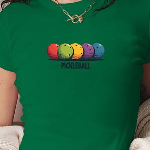 T-shirt court ajusté pour femme, style Y2K, imprimé balles de pickleball, en tissu tricoté, col rond, Spandex/Polyester, transfert thermique - Product Image 3