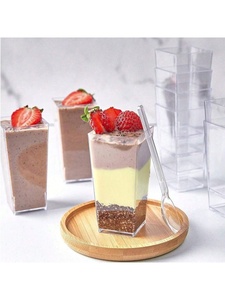 Nouvelles coupelles à dessert carrées jetables de 100 ml avec couvercle pour boulangerie et café, couvercle en option pour la présentation des aliments, tiramisu et yaourt - Product Image 4