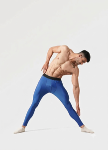 <b>Men's</b> Blue Full Length <b>Compression</b> Leggings Solid Color Elastic Waist 85% Polyester Material 180g Athletic <b>Tights</b> - Product Image 5
