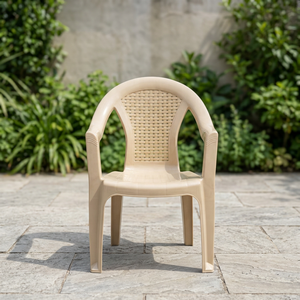 Beige <b>Plastic</b> Injection-Moulded Garden <b>Chair</b> Armrests Durable Outdoor Furniture Contemporary Design Tapered Legs Embossed GL7030 - Product Image 2