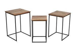 Industrial Style Metal & Wood Coffee <b>Table</b> with Nested Design Black Finish Living Room Furniture Nested <b>Stools</b> - Product Image 3