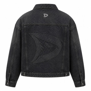 Faded Charcoal Cropped Jean Shacket Slouchy Hip Hop Urbanwear Cotton <b>Shirt</b> With Zipper Metal Buttons - Product Image 3