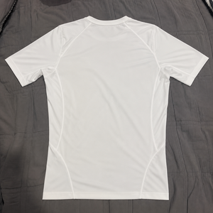 T-shirt de compression blanc à manches courtes pour homme, coupe classique, séchage rapide, col rond, en polyester tricoté, respirant, sportif - Product Image 4