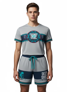 ชุดเสื้อยืดและกางเกงขาสั้นพิมพ์ลายวินเทจฤดูร้อนสไตล์บ็อกซี่ ผ้าฝ้าย 100% พิมพ์ลายโลโก้ด้วยเทคนิค DTG ชุดลำลองแฟชั่นสปอร์ตสองชิ้นสำหรับผู้ชาย - Product Image 3