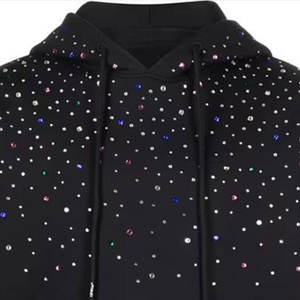 Chándal de lujo para hombre, 100% algodón, con pedrería, de alta calidad, con logo personalizado, sudadera con capucha y pantalones, ropa de calle de invierno con estrellas estampadas - Product Image 4