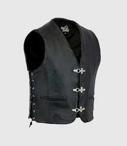 Chaleco sin mangas de cuero negro para hombre, estilo motociclista, tallas S a 3XL - Product Image 1