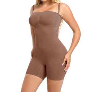Body sculptant sans bretelles, moulant, sans couture, mi-cuisse, pour le sport, à compression douce, effet ventre plat, écologique - Product Image 2