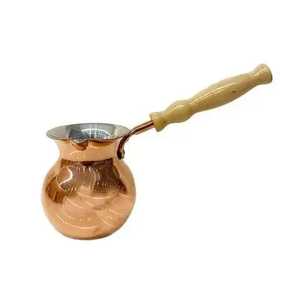 Cafetera Turca Cezve Ibrik de Cobre Pulido para Estufa, Jarra Calentadora de Leche con Asa de Madera Ligera - Product Image 1