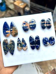 Paire de cabochons en sodalite bleue naturelle, pierres précieuses plates à dos plat pour la fabrication de bijoux et de boucles d'oreilles - Product Image 3