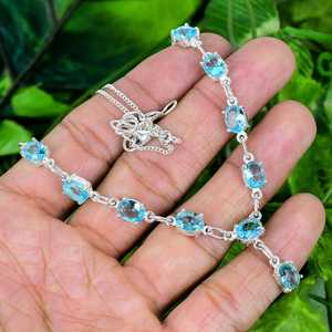 Collier aquamarine fait à la main en argent sterling, pendentif minimaliste, bijoux cadeau pour femmes, design en pierres précieuses fines - Product Image 6